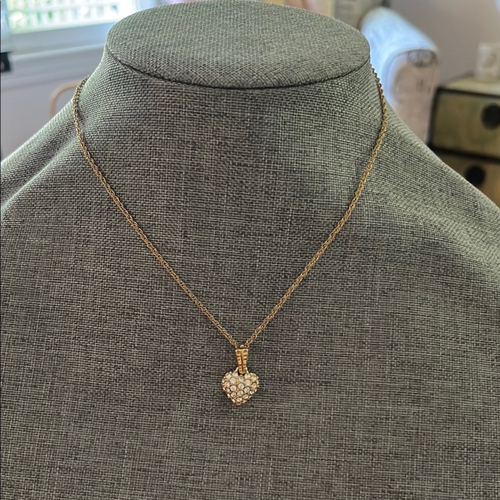 Signed Monet heart vintage Necklace with Crystal Accents - Women's Jewelry